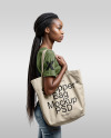 Black Woman with Tote Bag Wearing a T-shirt and Jeans Mockup