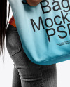Black Woman with Tote Bag Wearing a T-shirt and Jeans Mockup