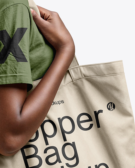 Black Woman with Tote Bag Wearing a T-shirt and Jeans Mockup