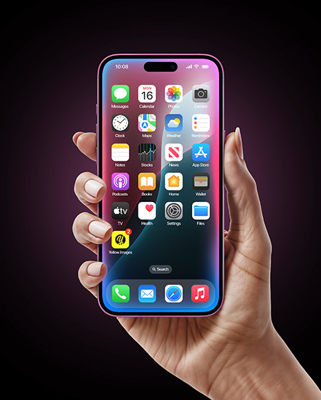 iPhone 16 Pink in a Hand Mockup