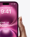 iPhone 16 Pink in a Hand Mockup
