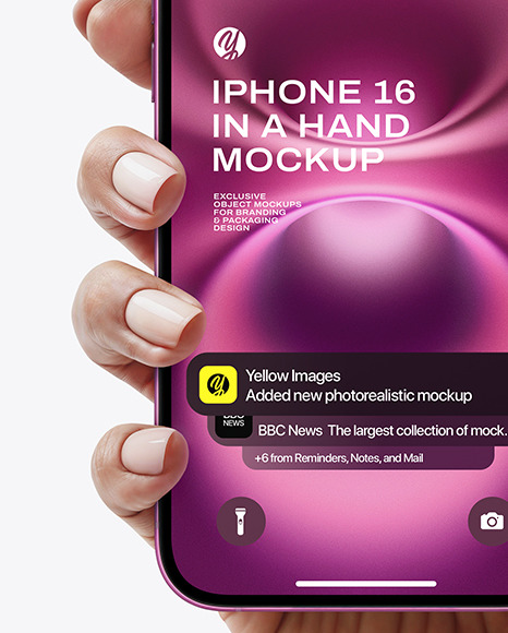 iPhone 16 Pink in a Hand Mockup