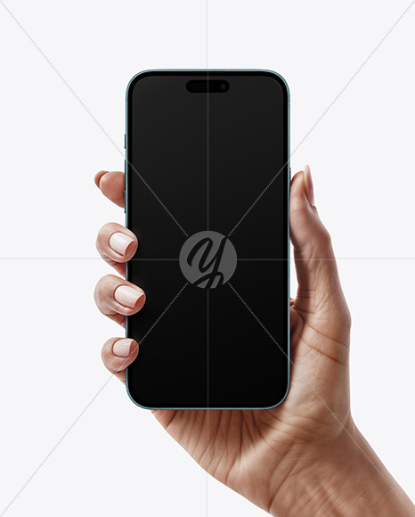 iPhone 16 Teal in a Hand Mockup