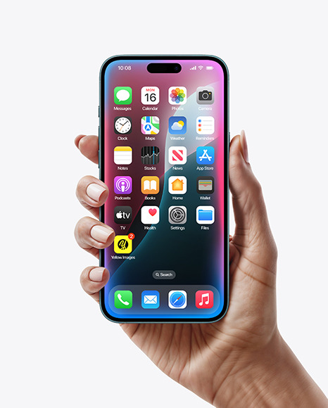 iPhone 16 Teal in a Hand Mockup