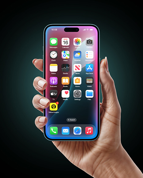 iPhone 16 Teal in a Hand Mockup