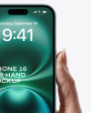 iPhone 16 Teal in a Hand Mockup