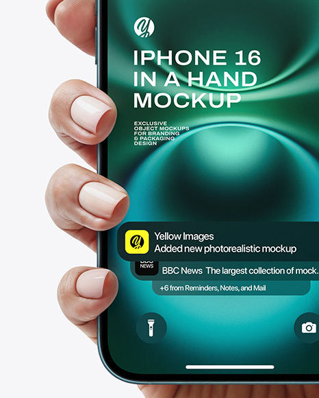 iPhone 16 Teal in a Hand Mockup