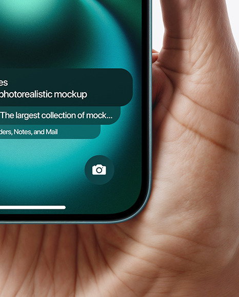iPhone 16 Teal in a Hand Mockup