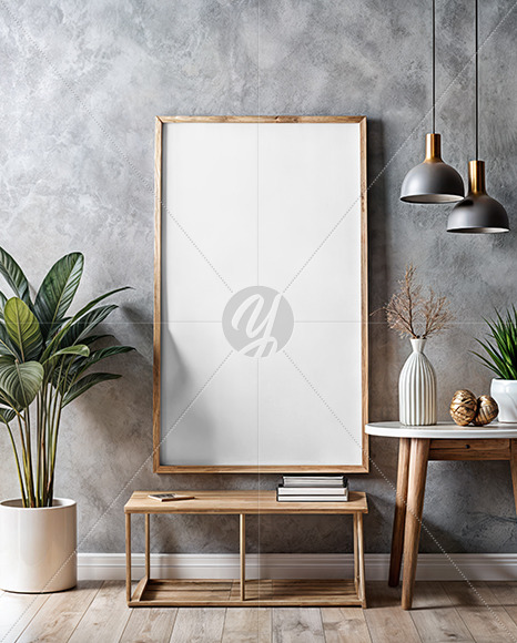 Wooden Framed Poster in a Room with Plants Mockup