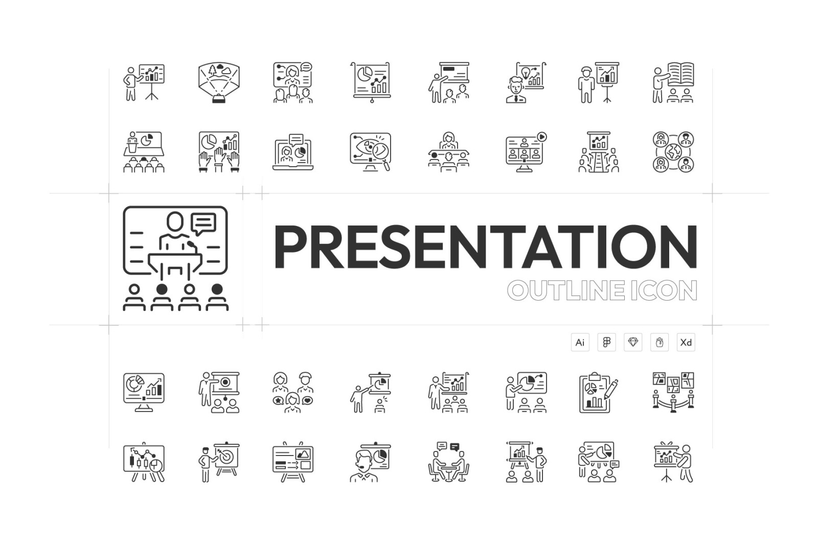 Presentation Outline Icon Set Presentation Outline Icon Set