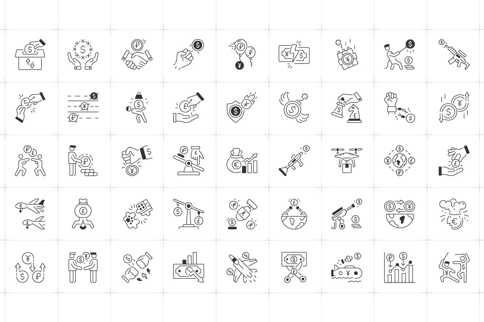 Linear Trade War Icon Set Linear Trade War Icon Set