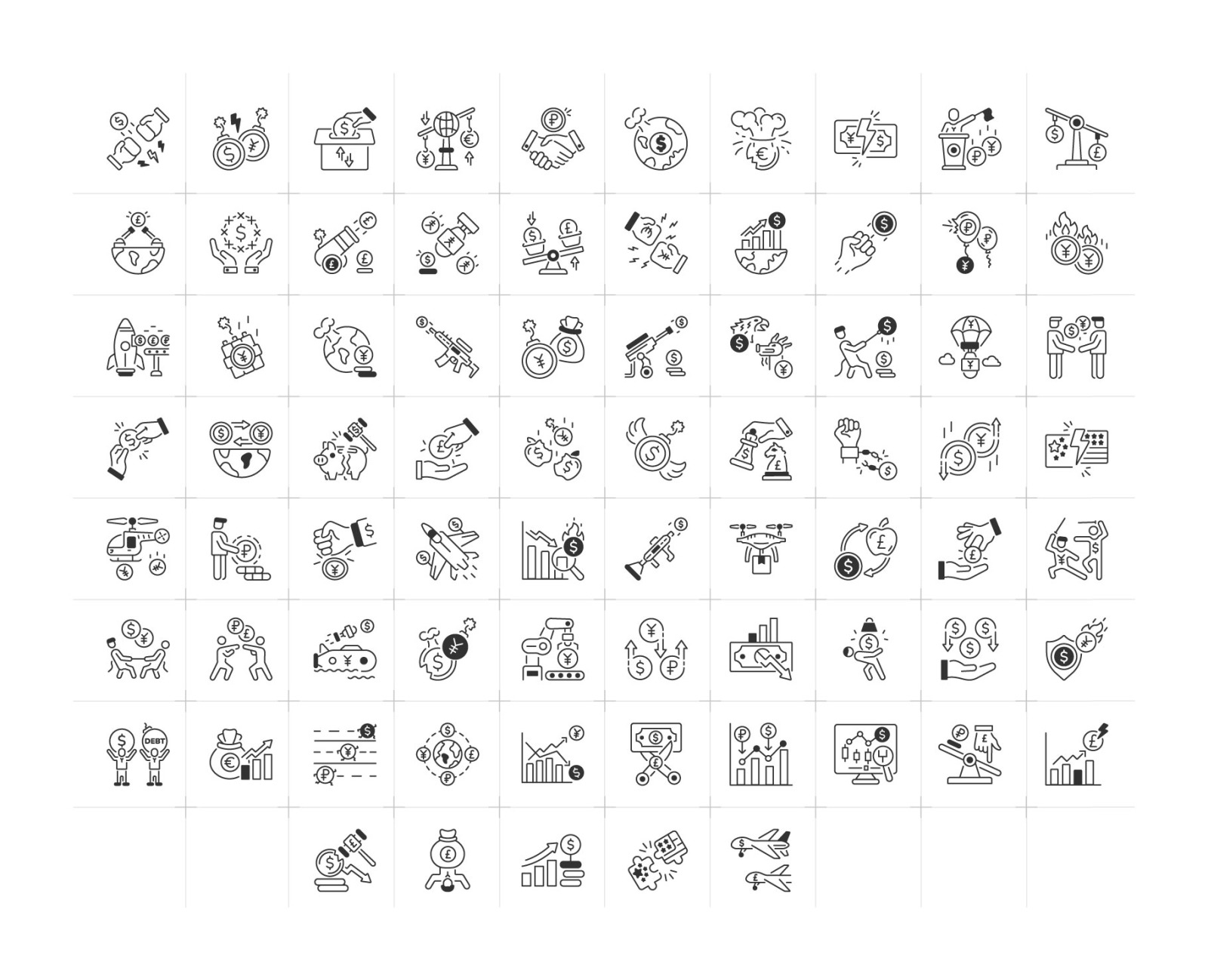 Linear Trade War Icon Set Linear Trade War Icon Set