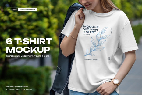 6 Mockups T-Shirt on a Girl on the Walk - Brand clothing