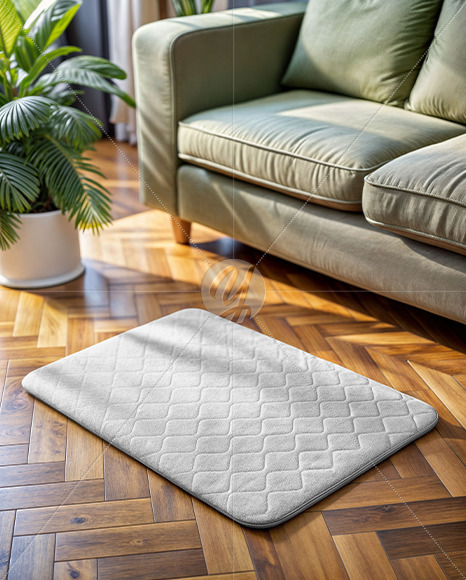 Rectangular Floor Mat Next to Sofa Mockup