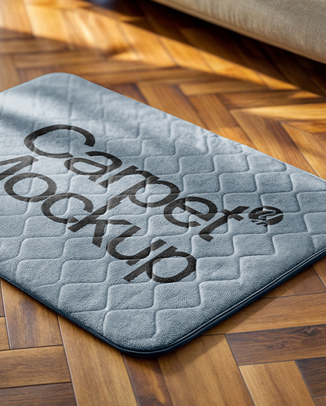 Rectangular Floor Mat Next to Sofa Mockup