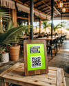 QR Code Scan Stand on a Table Mockup