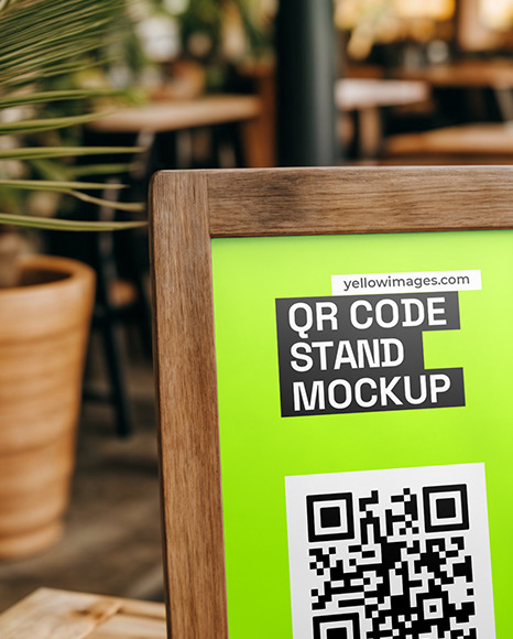 QR Code Scan Stand on a Table Mockup