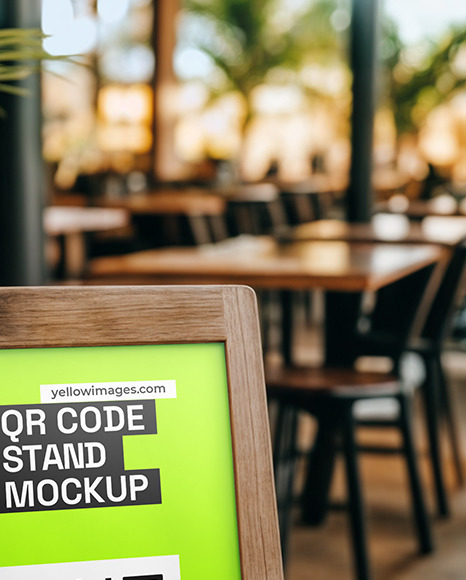 QR Code Scan Stand on a Table Mockup