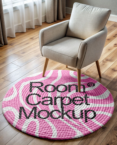 Round Braided Rug with Armchair Mockup