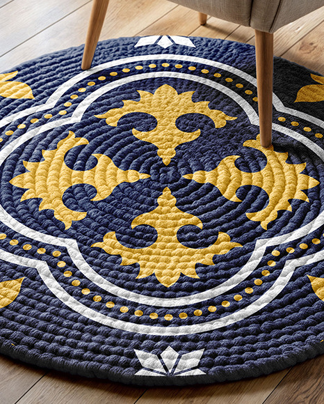 Round Braided Rug with Armchair Mockup