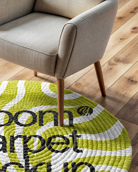 Round Braided Rug with Armchair Mockup