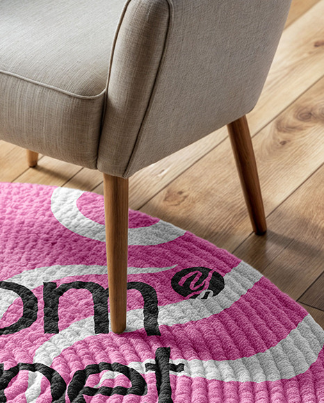 Round Braided Rug with Armchair Mockup