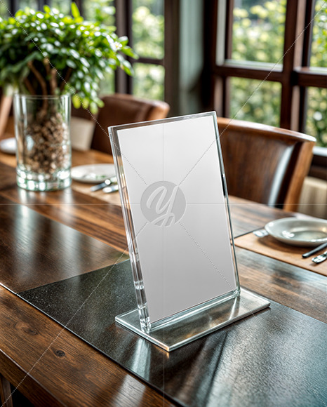 Acrylic QR Code Scan Stand at the Restaurant Mockup