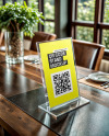 Acrylic QR Code Scan Stand at the Restaurant Mockup
