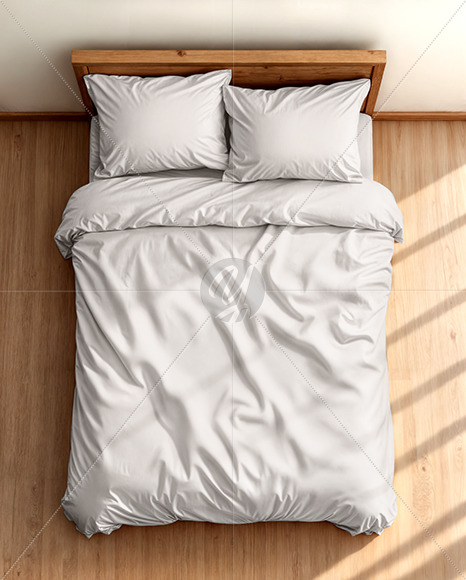 Double Bed with Bedding Set Mockup