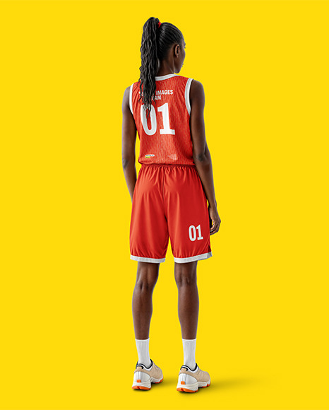 Black Woman Wearing a Full Basketball Kit Mockup