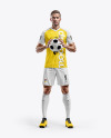 Soccer Player with Ball Wearing a Full Kit Mockup