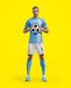Soccer Player with Ball Wearing a Full Kit Mockup