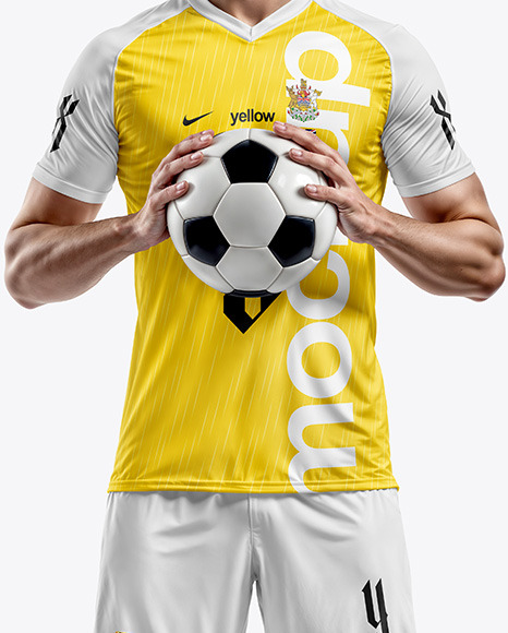 Soccer Player with Ball Wearing a Full Kit Mockup