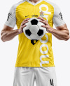 Soccer Player with Ball Wearing a Full Kit Mockup