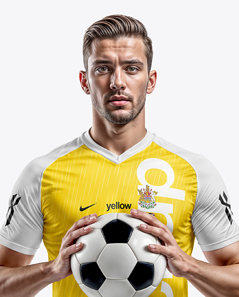 Soccer Player with Ball Wearing a Full Kit Mockup