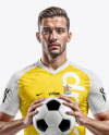 Soccer Player with Ball Wearing a Full Kit Mockup