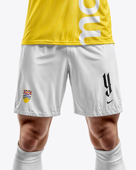 Soccer Player with Ball Wearing a Full Kit Mockup