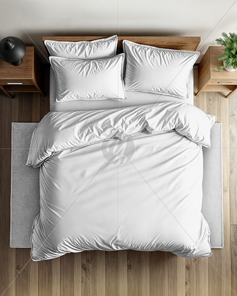 Double Bed with Bedding Set and Rug Mockup