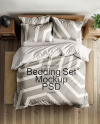 Double Bed with Bedding Set and Rug Mockup