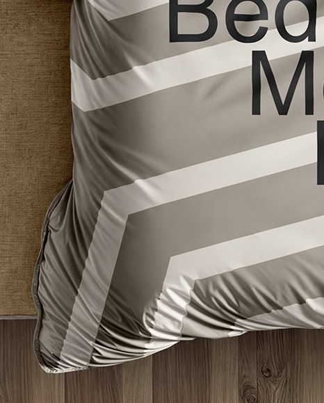 Double Bed with Bedding Set and Rug Mockup