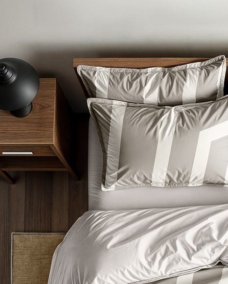 Double Bed with Bedding Set and Rug Mockup