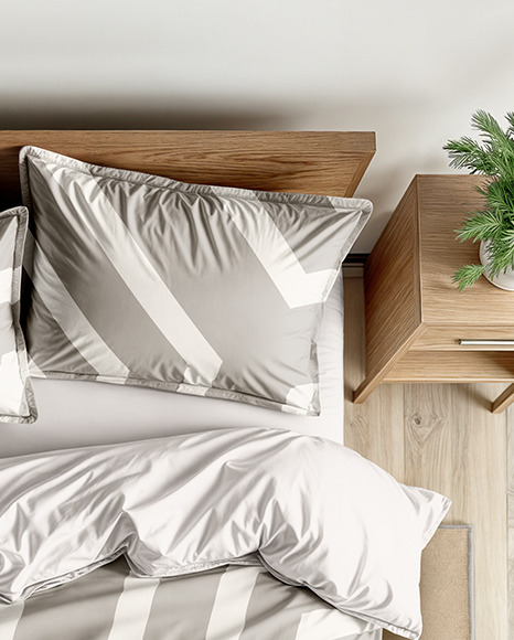 Double Bed with Bedding Set and Rug Mockup