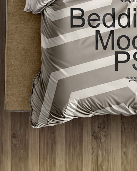 Double Bed with Bedding Set and Rug Mockup