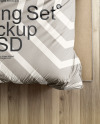 Double Bed with Bedding Set and Rug Mockup