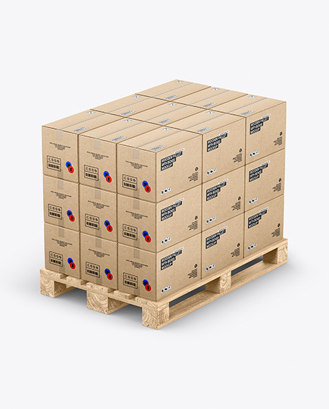 Wooden Pallet With Kraft Boxes Mockup
