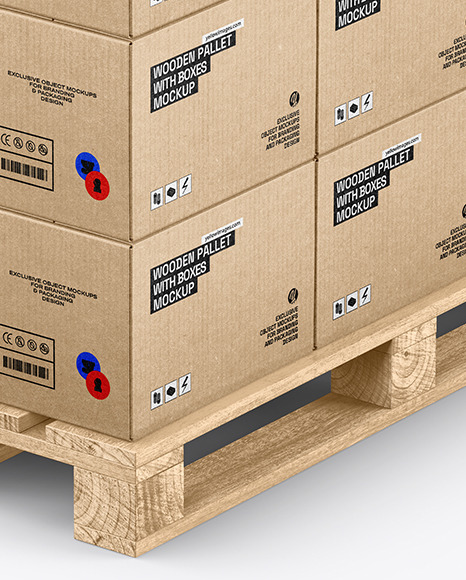 Wooden Pallet With Kraft Boxes Mockup