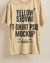 T-Shirt on a Wooden Hanger Against a Plain Background Mockup