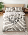 Double Bed with Bedding Set and Carpet Mockup