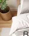 Double Bed with Bedding Set and Carpet Mockup