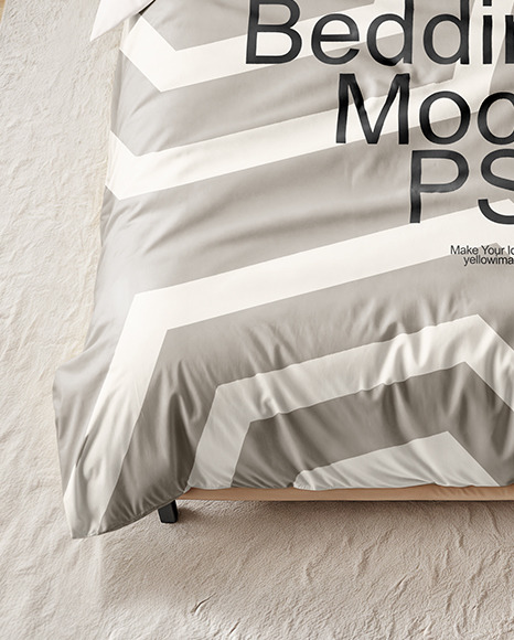 Double Bed with Bedding Set and Carpet Mockup